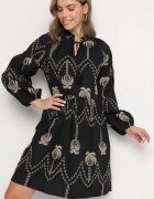 j&x Rochie Neagră din Bumbac Decorată cu Broderie cu Palmieri Zeliova