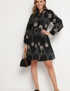 j&x Rochie Neagră din Bumbac Decorată cu Broderie cu Palmieri Zeliova