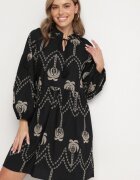 j&x Rochie Neagră din Bumbac Decorată cu Broderie cu Palmieri Zeliova