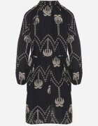 j&x Rochie Neagră din Bumbac Decorată cu Broderie cu Palmieri Zeliova