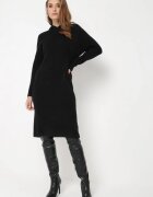 j&x Rochie Neagră Din lână cu glugă cu dungi Tyrwe