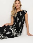 j&x Rochie neagră din vâscoză cu top încrețit și model Boho Ellifae