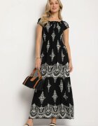 j&x Rochie neagră din vâscoză cu top încrețit și model Boho Ellifae