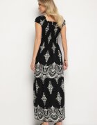j&x Rochie neagră din vâscoză cu top încrețit și model Boho Ellifae