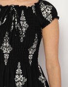 j&x Rochie neagră din vâscoză cu top încrețit și model Boho Ellifae