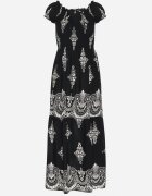 j&x Rochie neagră din vâscoză cu top încrețit și model Boho Ellifae
