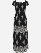 j&x Rochie neagră din vâscoză cu top încrețit și model Boho Ellifae