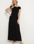 j&x Rochie neagră din vâscoză spaniolă cu partea de sus încrețită Jenanira