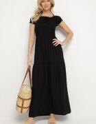 j&x Rochie neagră din vâscoză spaniolă cu partea de sus încrețită Jenanira