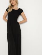 j&x Rochie neagră din vâscoză spaniolă cu partea de sus încrețită Jenanira