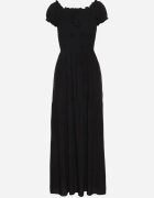 j&x Rochie neagră din vâscoză spaniolă cu partea de sus încrețită Jenanira