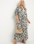 j&x Rochie Neagră din Viscoză cu Croială Dreaptă cu Legătură cu Imprimeu Floral Edirania