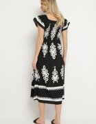 j&x Rochie Neagră Din Viscoză cu Modele Ornamentale cu Croială Cloș Divessa