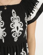 j&x Rochie Neagră Din Viscoză cu Modele Ornamentale cu Croială Cloș Divessa
