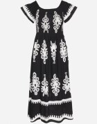 j&x Rochie Neagră Din Viscoză cu Modele Ornamentale cu Croială Cloș Divessa