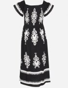 j&x Rochie Neagră Din Viscoză cu Modele Ornamentale cu Croială Cloș Divessa