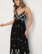 j&x Rochie neagră din Viscoză Decorată cu Broderii Lunireia