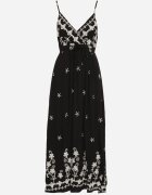 j&x Rochie neagră din Viscoză Decorată cu Broderii Lunireia