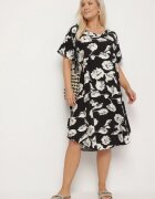j&x Rochie Neagră dreaptă din vâscoză cu imprimeu floral Aranessa