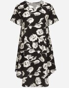 j&x Rochie Neagră dreaptă din vâscoză cu imprimeu floral Aranessa