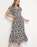 j&x Rochie neagră model petrecut cu volan cu imprimeu floral Flormoi