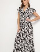 j&x Rochie neagră model petrecut cu volan cu imprimeu floral Flormoi