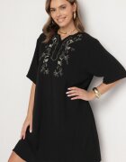 j&x Rochie Neagră Tip cutie cu nasturi și broderii decorative Jenivanea