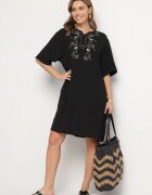 j&x Rochie Neagră Tip cutie cu nasturi și broderii decorative Jenivanea