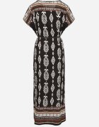 j&x Rochie Neagră tip cutie din Viscoză cu Model Etnic Mirosela