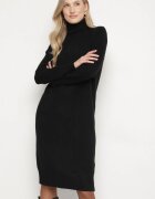 j&x Rochie Neagră Tricotată cu Bumbac cu Croială Dreaptă cu Guler Înalt Tesala