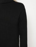 j&x Rochie Neagră Tricotată cu Bumbac cu Croială Dreaptă cu Guler Înalt Tesala