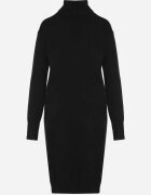j&x Rochie Neagră Tricotată cu Bumbac cu Croială Dreaptă cu Guler Înalt Tesala