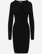 j&x Rochie Neagră Tricotată Mini Mulată cu Striații Decorative Kais