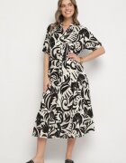 j&x Rochie neagră vâscoză evazată cu volan Filindania