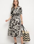j&x Rochie neagră vâscoză evazată cu volan Filindania