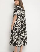 j&x Rochie neagră vâscoză evazată cu volan Filindania