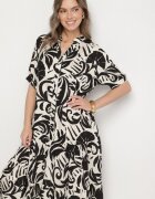 j&x Rochie neagră vâscoză evazată cu volan Filindania