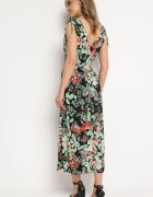 j&x Rochie Neagră-Verde cu decolteu petrecut cu imprimeu floral cu elastic în talie Fionessa