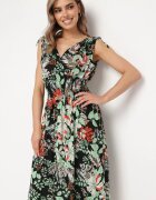 j&x Rochie Neagră-Verde cu decolteu petrecut cu imprimeu floral cu elastic în talie Fionessa
