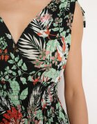 j&x Rochie Neagră-Verde cu decolteu petrecut cu imprimeu floral cu elastic în talie Fionessa