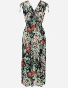 j&x Rochie Neagră-Verde cu decolteu petrecut cu imprimeu floral cu elastic în talie Fionessa