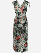 j&x Rochie Neagră-Verde cu decolteu petrecut cu imprimeu floral cu elastic în talie Fionessa
