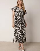 j&x Rochie Neagră Viscoză cu Decolteu Petrecut și Benzi Elastice în Talie Shyraya