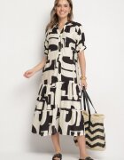 j&x Rochie neagră viscoză cu model geometric Filarin
