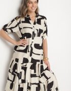 j&x Rochie neagră viscoză cu model geometric Filarin