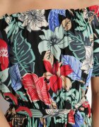 j&x Rochie Negru-Verde din Viscoză cu Flori Evazată Legată în Talie Quilbia