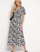 j&x Rochie petrecută Alb-Negru din Viscoză cu Elastic în Talie și Curea din Material Fazemia