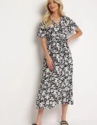 j&x Rochie petrecută Alb-Negru din Viscoză cu Elastic în Talie și Curea din Material Fazemia