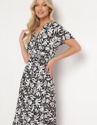j&x Rochie petrecută Alb-Negru din Viscoză cu Elastic în Talie și Curea din Material Fazemia
