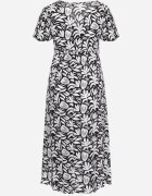 j&x Rochie petrecută Alb-Negru din Viscoză cu Elastic în Talie și Curea din Material Fazemia